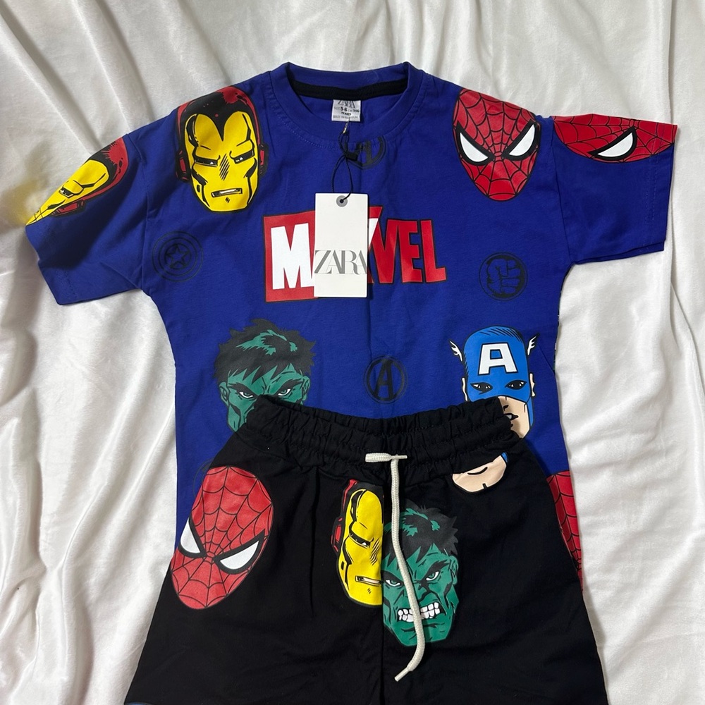 🆕 Zara Marvel Kids Blue and Black Superhero Costume Set